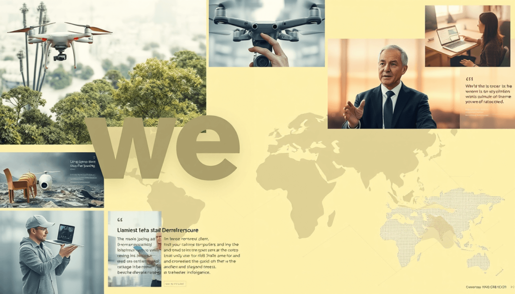 collage of tech stories on innovation news dualmedia with drones, devices, and global connections