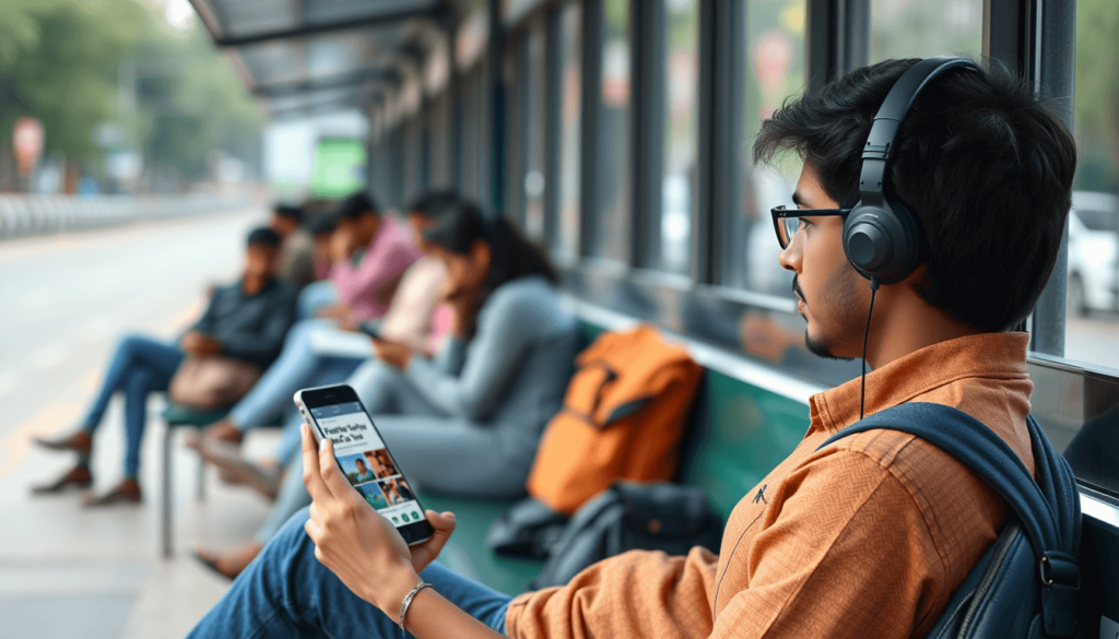 college student reading aajkitajikhabar.com business updates college student reading aajkitajikhabar.com business updates while commuting.