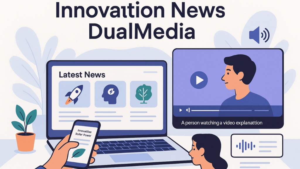 innovation news dualmedia split-screen tech workspace.