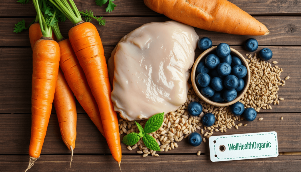 organic ingredients in wellhealthorganic pet food flat lay organic ingredients in wellhealthorganic pet food flat lay