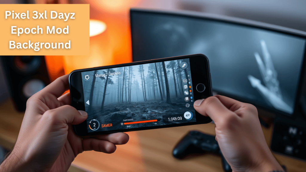 pixel 3xl dayz epoch mod background showing survival gameplay on mobile screen with accessories around.